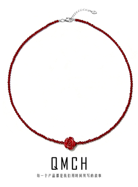 S925纯银红色尖晶石串珠项链