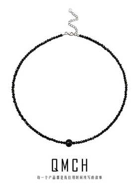 尖晶石甜酷黑色串珠项链S925纯银