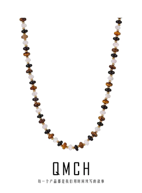 天然宝石夏季彩色串珠多巴胺项链女锁骨链小众设计高级轻奢气质潮