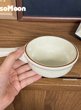 SosoMoon日韩ins风釉下彩单柄陶瓷碗！加厚奶油白零食水果酸奶碗