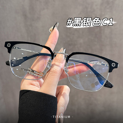 克罗鈊纯钛眼镜框全钛男士5538眉毛架半框眼镜商务超轻近视镜
