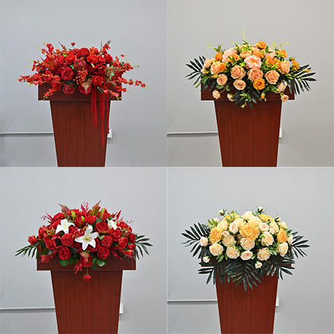 讲台花演讲台会议花发布会讲座桌花仿真玫瑰花宴会主席台挂花