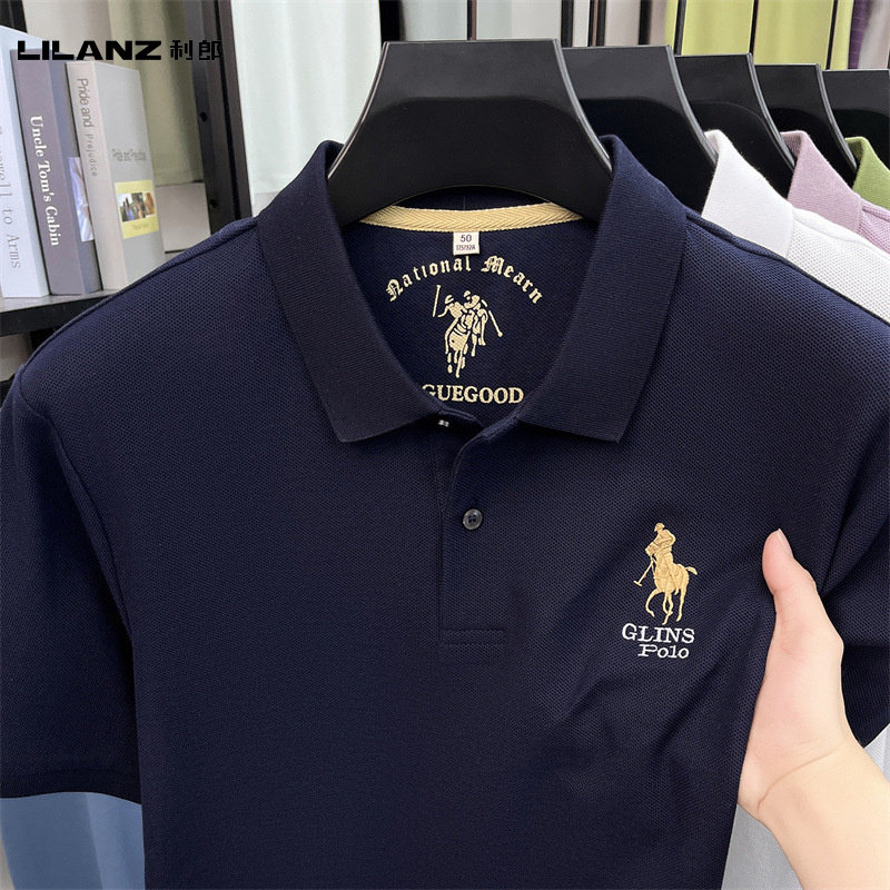利郎男polo衫简约t恤高档中年爸爸装套头休闲翻领短袖上衣服