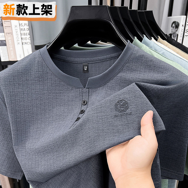 利郎男新款中国风圆领短袖T恤衫