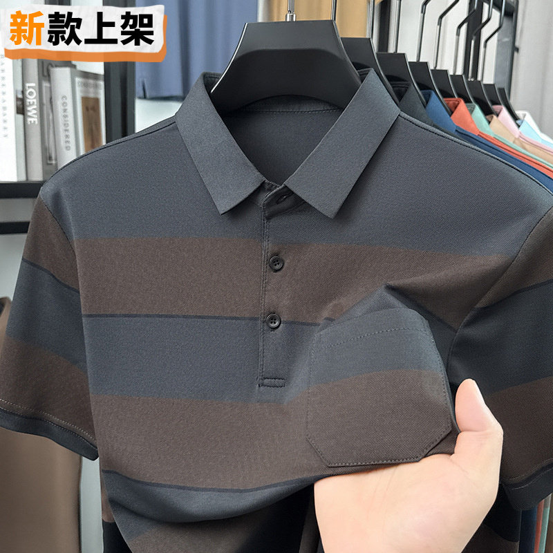 利郎爷爷衣服条纹短袖t恤中老年