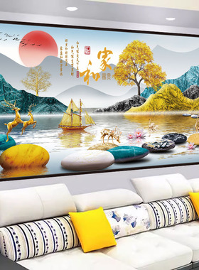 2025新款客厅装饰画自粘墙贴画3d立体背景墙画现代简约山水画贴纸