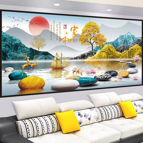 2025新款客厅装饰画自粘墙贴画3d立体背景墙画现代简约山水画贴纸
