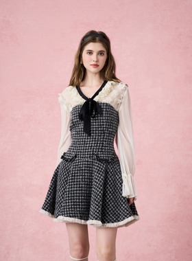 DIANA VEVINA 25秋冬灰色小香抹胸连衣裙法式复古小香风吊带裙