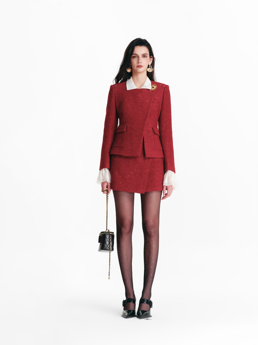 DIANA VEVINA 26春夏斜门襟金属胸针小香风外套斜门襟小香风半裙