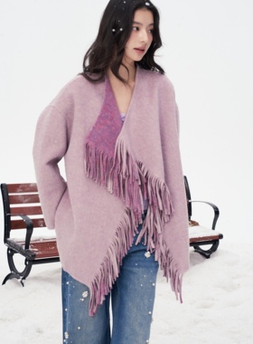 Aimme sparrow 26春夏流苏大衣时尚潮流百搭女上衣宽松慵懒毛呢