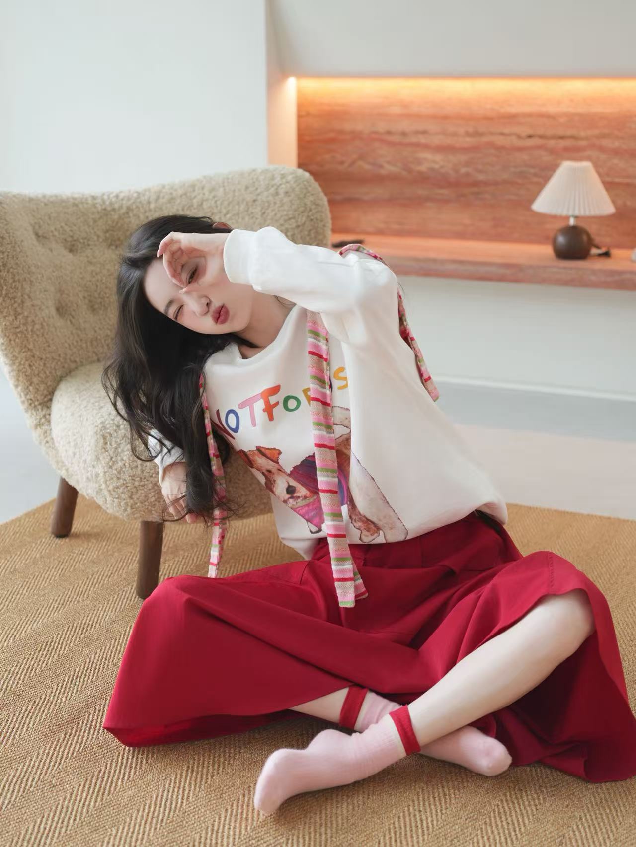 不规则小狗印花针织开衫