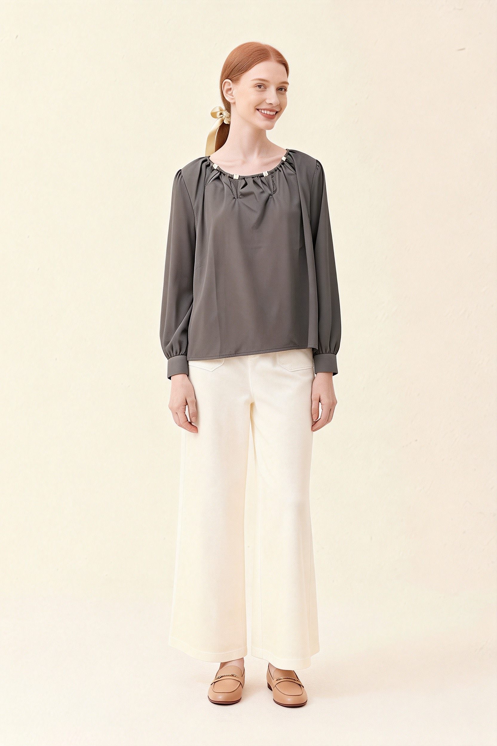 XANDRA 26春夏两色领口镂空串珠缎感衬衫时尚百搭休闲宽松上衣,女装/女士精品,衬衫,淘宝优惠券,粉丝福利购,淘宝优惠卷