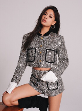 Aimme sparrow 25春夏亮片小香风外套短裤时尚通勤百搭优雅女装