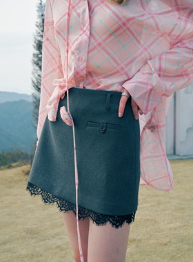 Aimme sparrow 25春夏灰色/黑色蕾丝半裙时尚通勤百搭优雅气质女