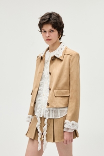 EIMISMOSOL 26春夏重工领子麂皮绒外套牛皮绒百褶短裙时尚套装