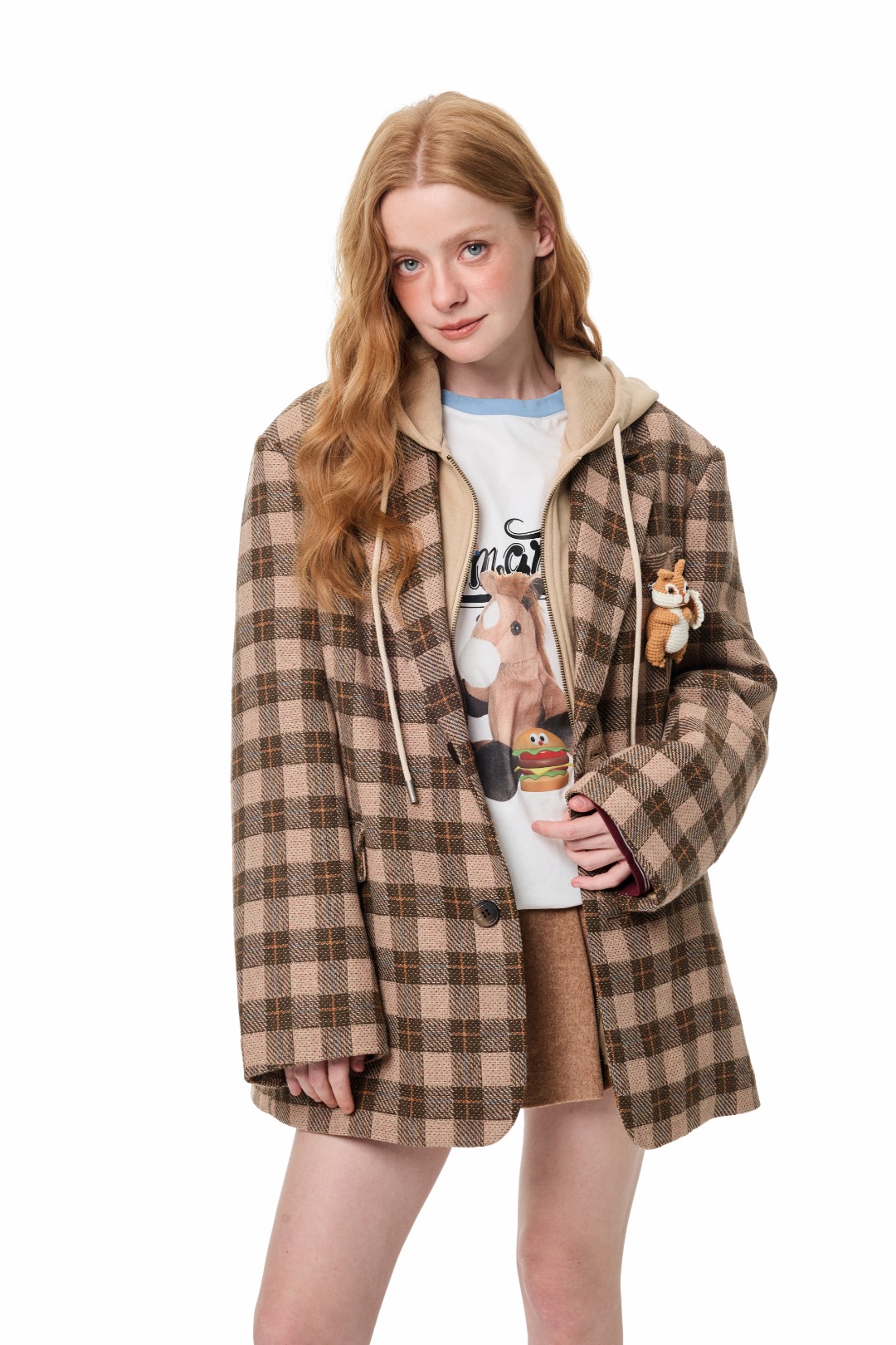 假两件连帽黑白西装时尚潮流百搭