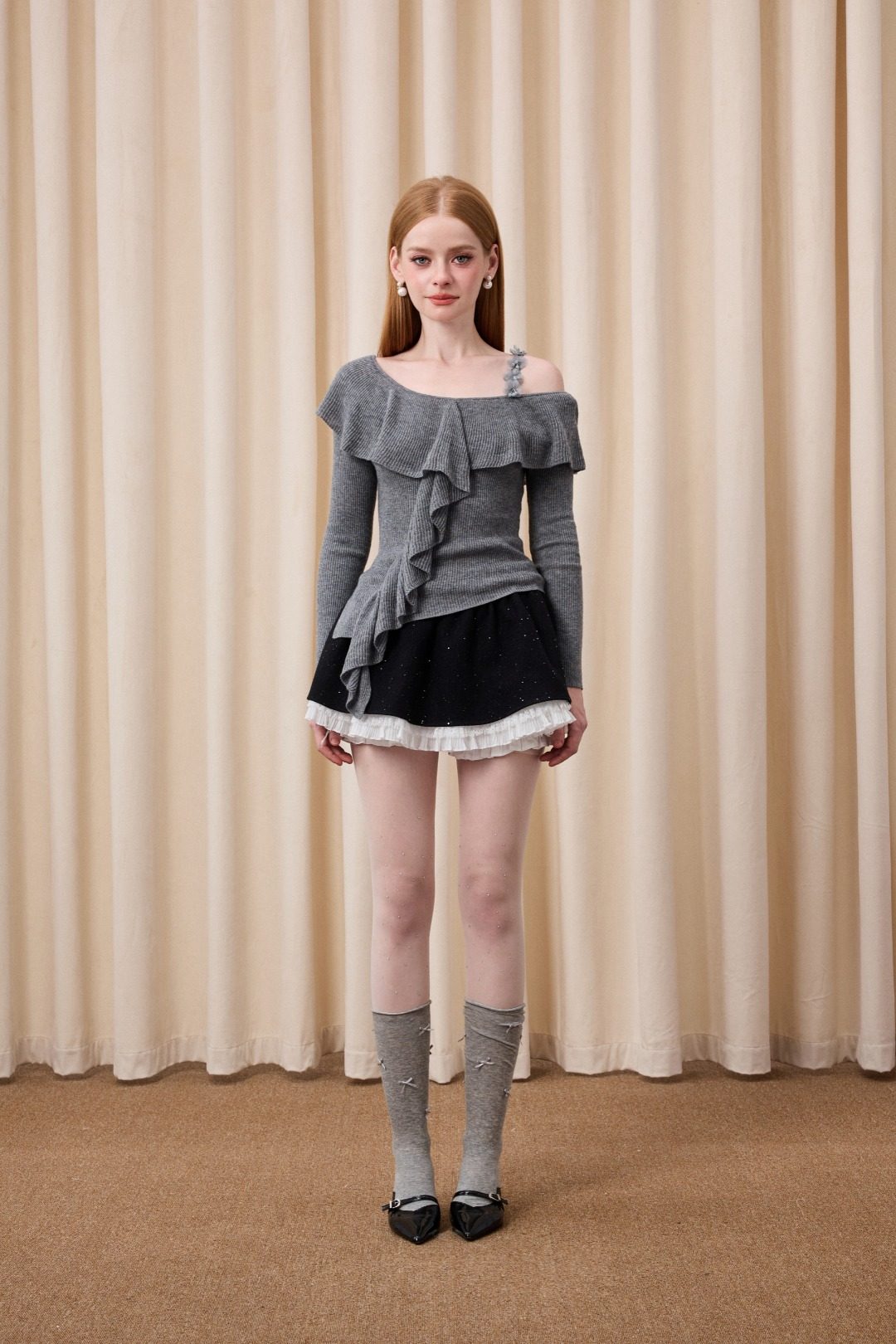 EIMISMOSOL 26春夏短款撞色底毛呢展裙时尚百搭半身裙女短裙