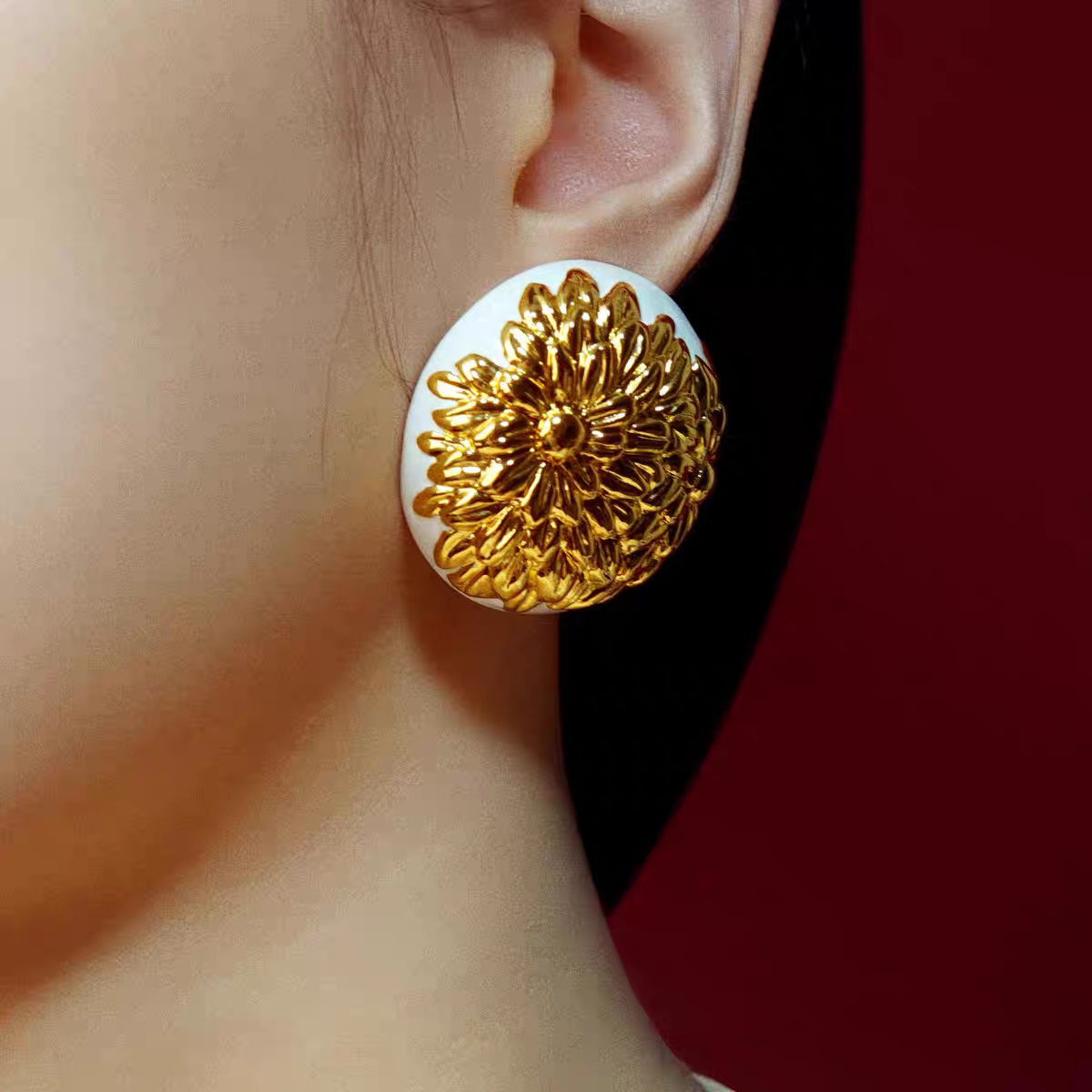 daartemis达弥 浮雕雏菊系列耳钉耳环立体简约大气宴会高级礼物女