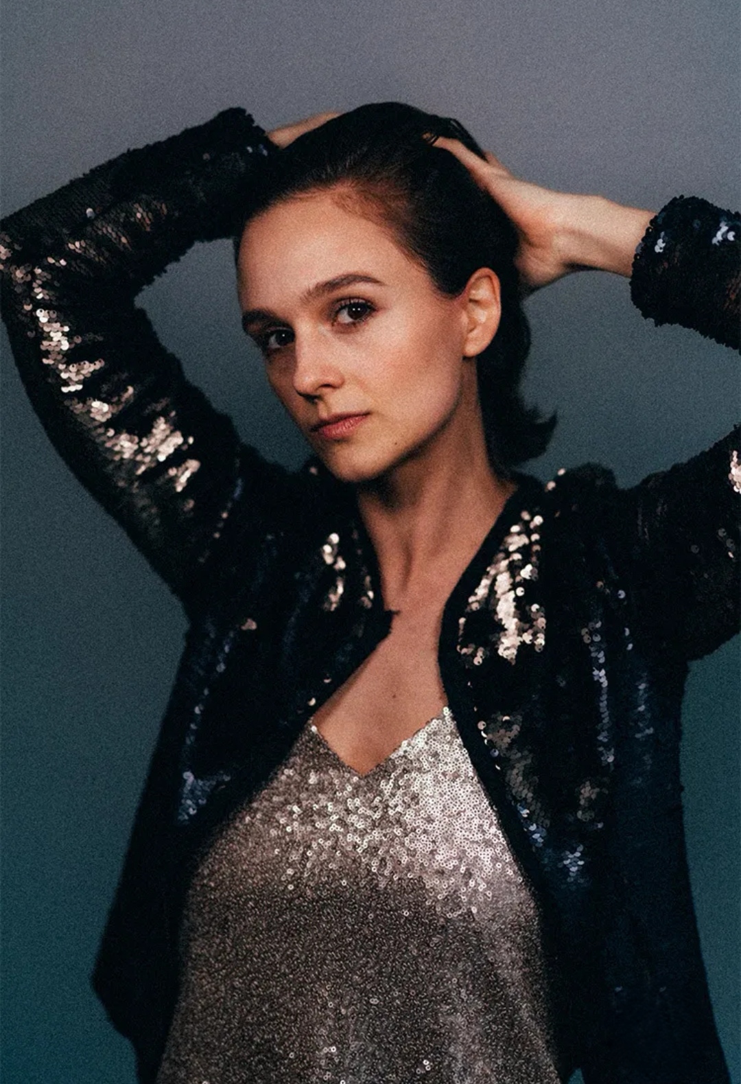 CHARLOTTA GANDOLFO玫瑰金黑金亮片夹克衫时尚潮流百搭女上衣