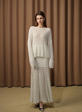 DIANA VEVINA24秋冬镂空圆领针织衫镂空鱼尾针织半身裙 时尚优雅