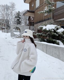 喜哥/沈月同款Aimme sparrow经典款羊羔毛LOGO外套时尚百搭女上衣