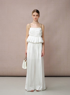 DIANA VEVINA25春夏石头白色背心麻面长裤时尚套装度假休闲优雅女