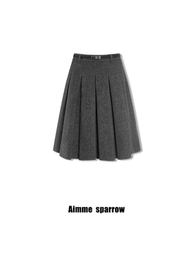 Aimme sparrow 26春夏深灰色/美拉德色半裙含羊毛时尚百搭百褶裙