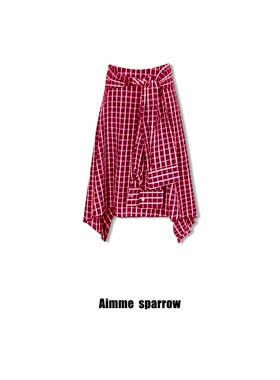Aimme sparrow25秋冬红色活力格子半裙蓝色格子半裙时尚潮流百搭