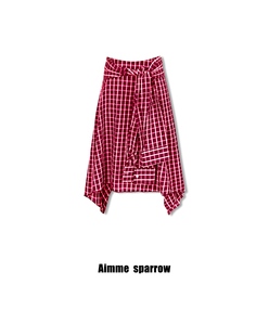 Aimme 潮流百搭 sparrow25秋冬紅色活力格子半裙藍色格子半裙時尚