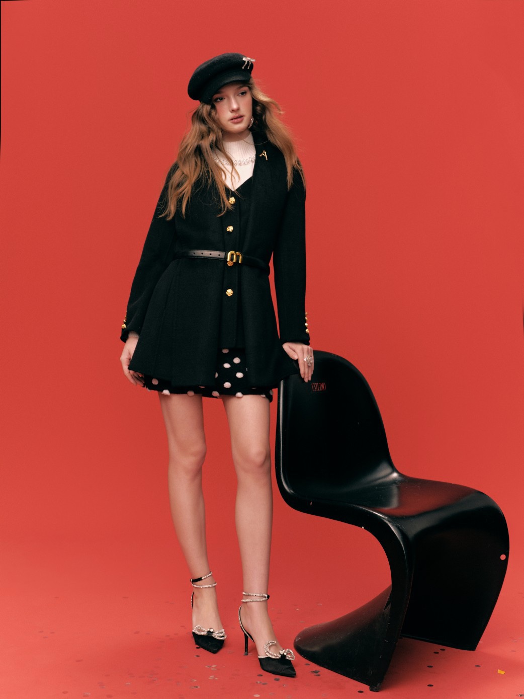 Aimme sparrow 25春夏黑色酒红色羊绒大衣时尚百搭毛呢外套女