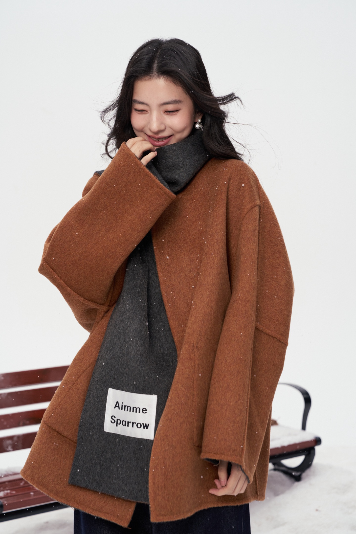 Aimme sparrow 26春夏两面穿围巾毛呢大衣