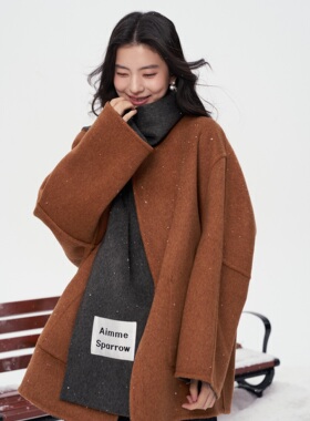 Aimme sparrow 26春夏两面穿围巾毛呢大衣