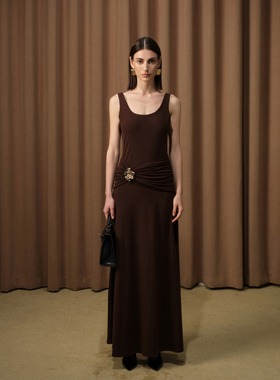 DIANA VEVINA 24秋冬金色花朵背心裙针织连衣裙时尚优雅气质女裙