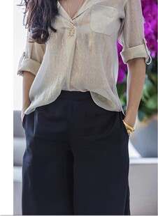 领通勤夏季 西装 休闲 女上衣长袖 CharlottaGandolfo真丝桑蚕丝衬衫