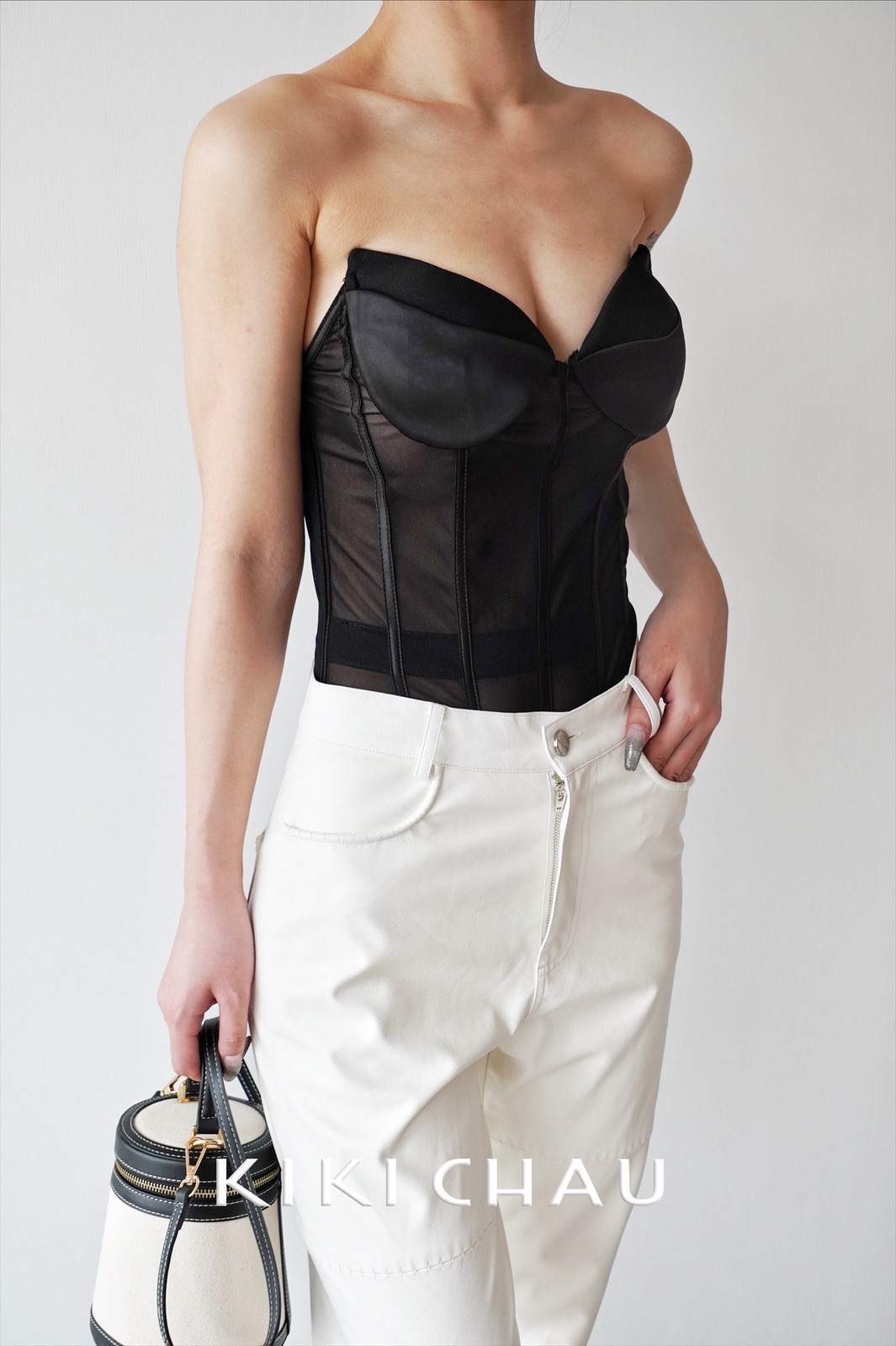 【MFC特卖】KIKI CHUA性感打底修身抹胸网纱蕾丝鱼骨紧身连体衣