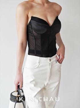 【MFC特卖】KIKI CHUA性感打底修身抹胸网纱蕾丝鱼骨紧身连体衣