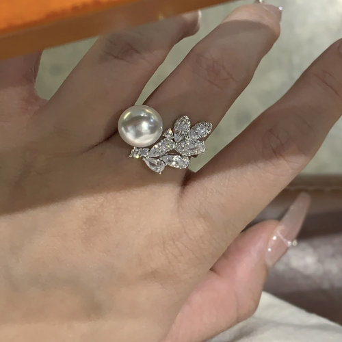 DIYS925银配件 栩栩如生的雀羽珍珠戒指配件图配9-10mm珠子