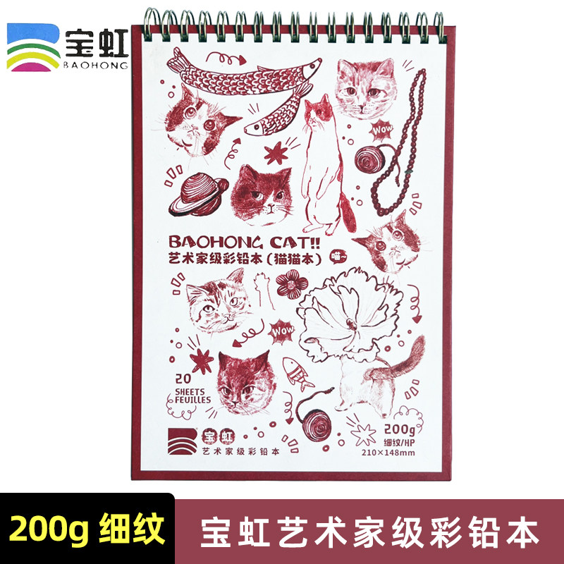 宝虹200g艺术家级彩铅本棉浆水彩画纸细纹20张螺旋胶圈手绘彩铅纸