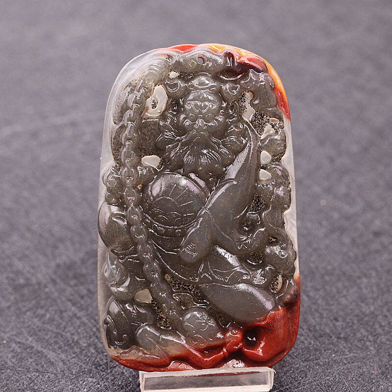 云南龙陵石缘 天然玉石黄龙玉关公挂件 鱼跃龙门 武财神钟馗 牌子