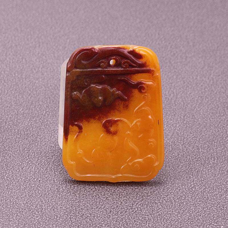 云南龙陵石缘 天然玉石黄龙玉挂件福在眼前 蝙蝠 金钱 正品A货