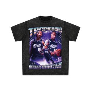 球星T恤美式水洗宽松嘻哈重磅复古短袖国王德罗赞