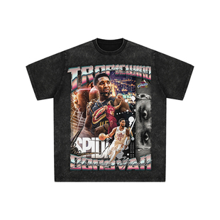 球星T恤美式水洗宽松嘻哈重磅复古短袖骑士队多诺万米切尔米球王