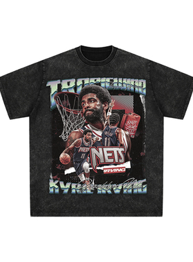 球星T恤美式水洗宽松嘻哈重磅复古短袖篮网凯里欧文欧神仙