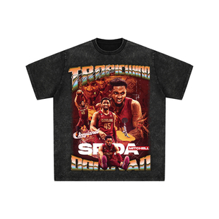 球星T恤美式水洗宽松嘻哈重磅复古短袖骑士队多诺万米切尔米球王