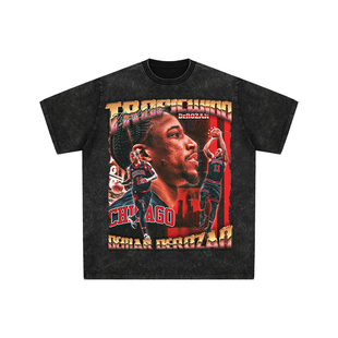 球星T恤美式水洗宽松嘻哈街头重磅复古短袖德罗赞