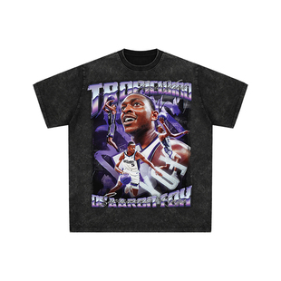 球星T恤美式水洗宽松嘻哈街头重磅复古短袖国王达龙福克斯狐狸