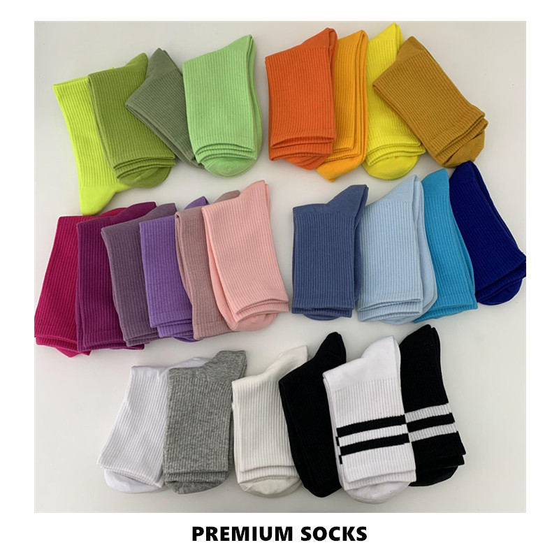 彩色袜子女春秋ins潮中筒袜秋季高筒纯棉女生冬纯色袜子堆堆袜