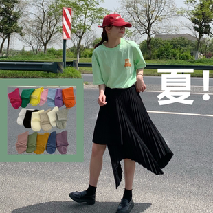 袜子女夏季新款卷边女袜糖果色白色短袜堆堆袜日系韩版学院风女袜