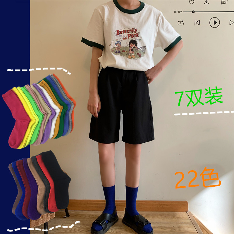 潮中筒韩国日系彩色运动风长袜