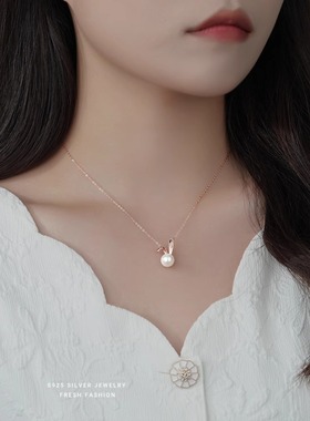 萌兔淡水珍珠项链纯银送女友